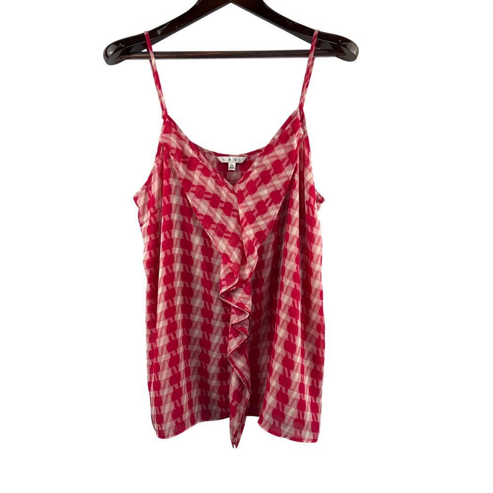 Women’s Cabi XL Pinkish Red & White Patterned Sleeveless Blouse